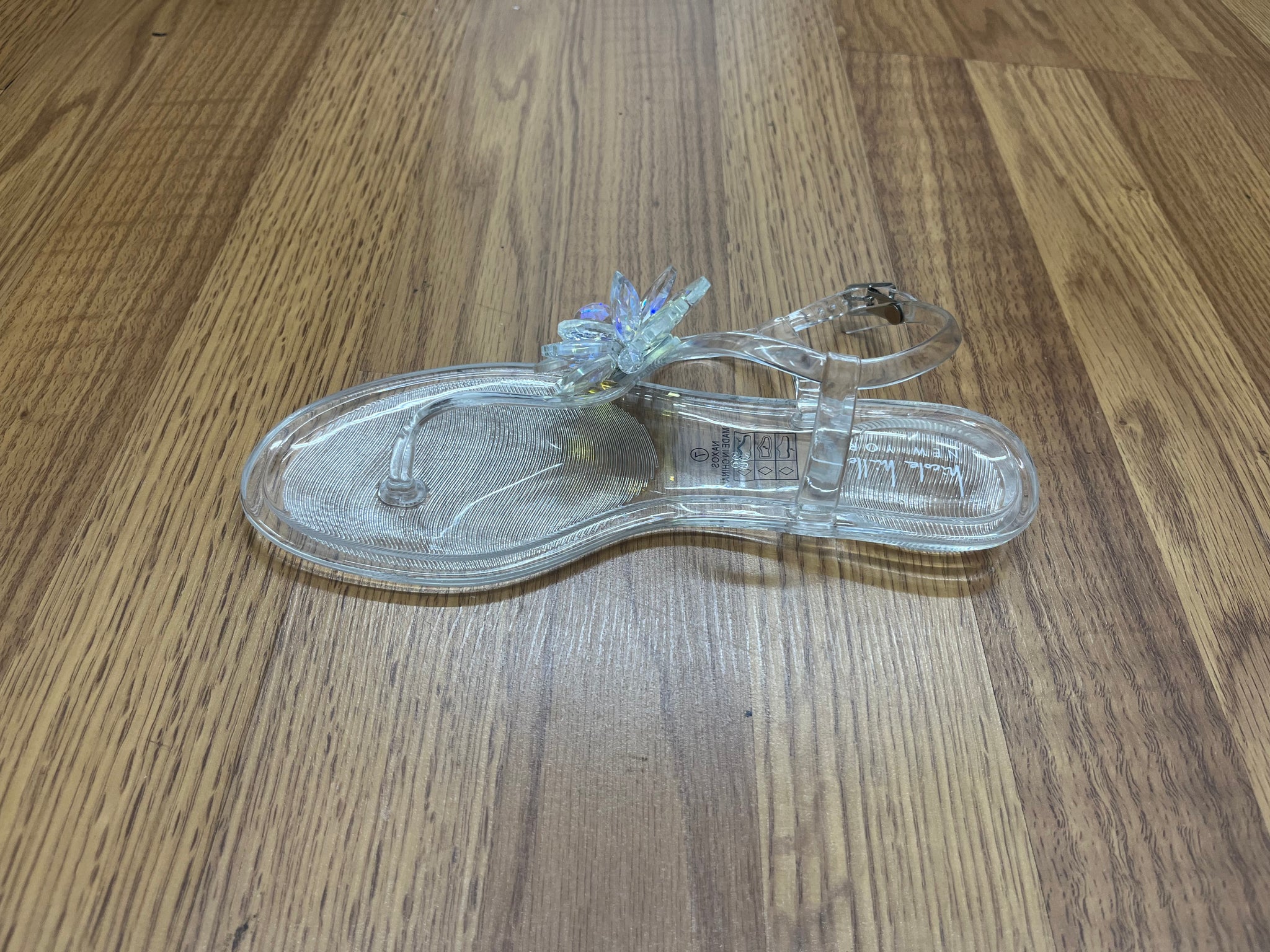 Nicole Miller Transparent Butterfly-Pendant Sandals