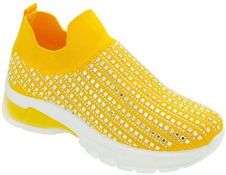 Yellow Rhinestone Sequins Womens Sneakers