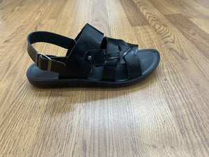 Men’s Back Buckle Leather Sandal; Black