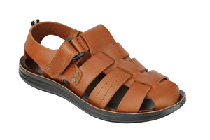 Men's Leather Cross Style Sandal; Tan