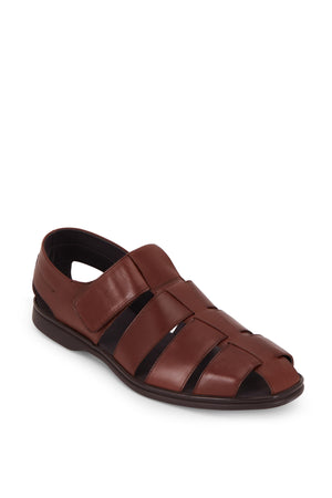Men's Leather Cross Pattern Sandal; Brown