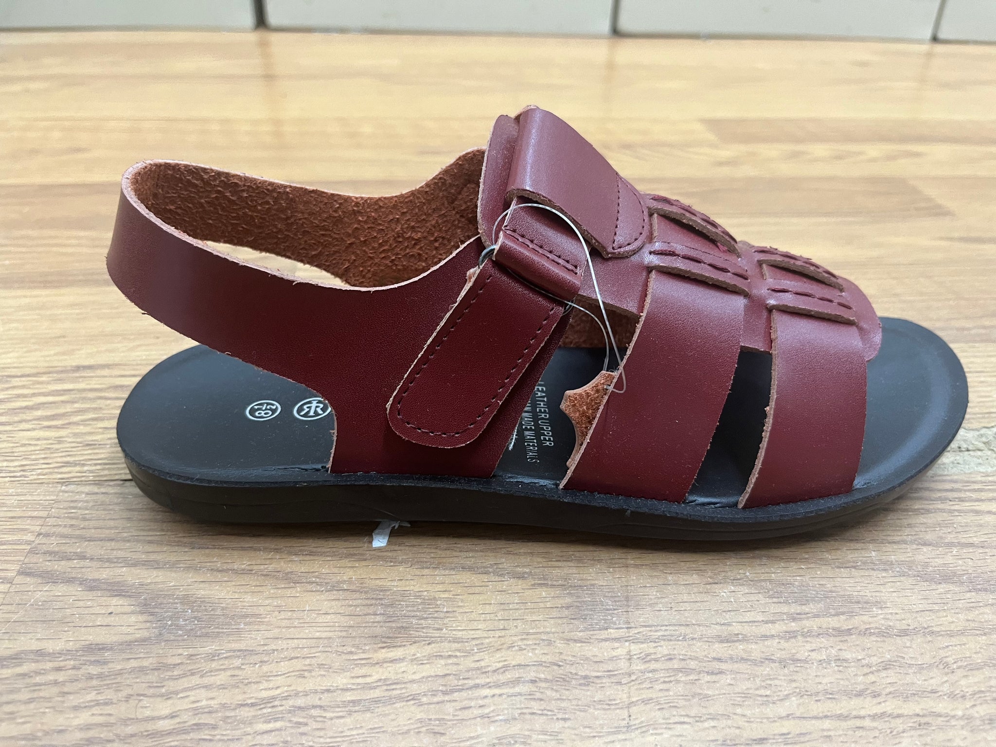 Men’s Three Strap Leather Styled Sandals; Burgundy