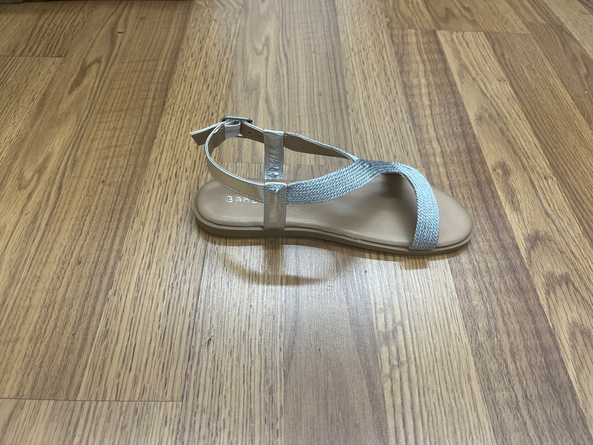 Brown and Silver Ribbon Sandals; Bamboo