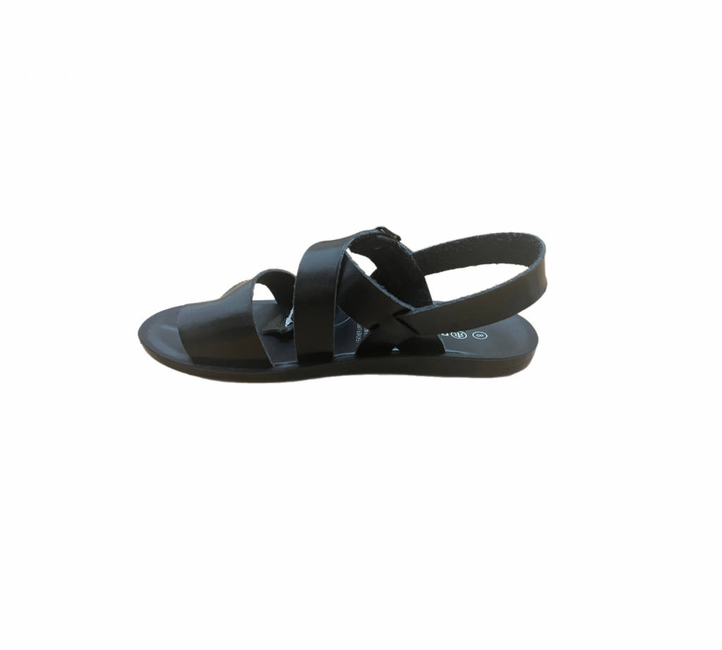 Men’s Cross Three Strap Leather Styled Sandals; Black